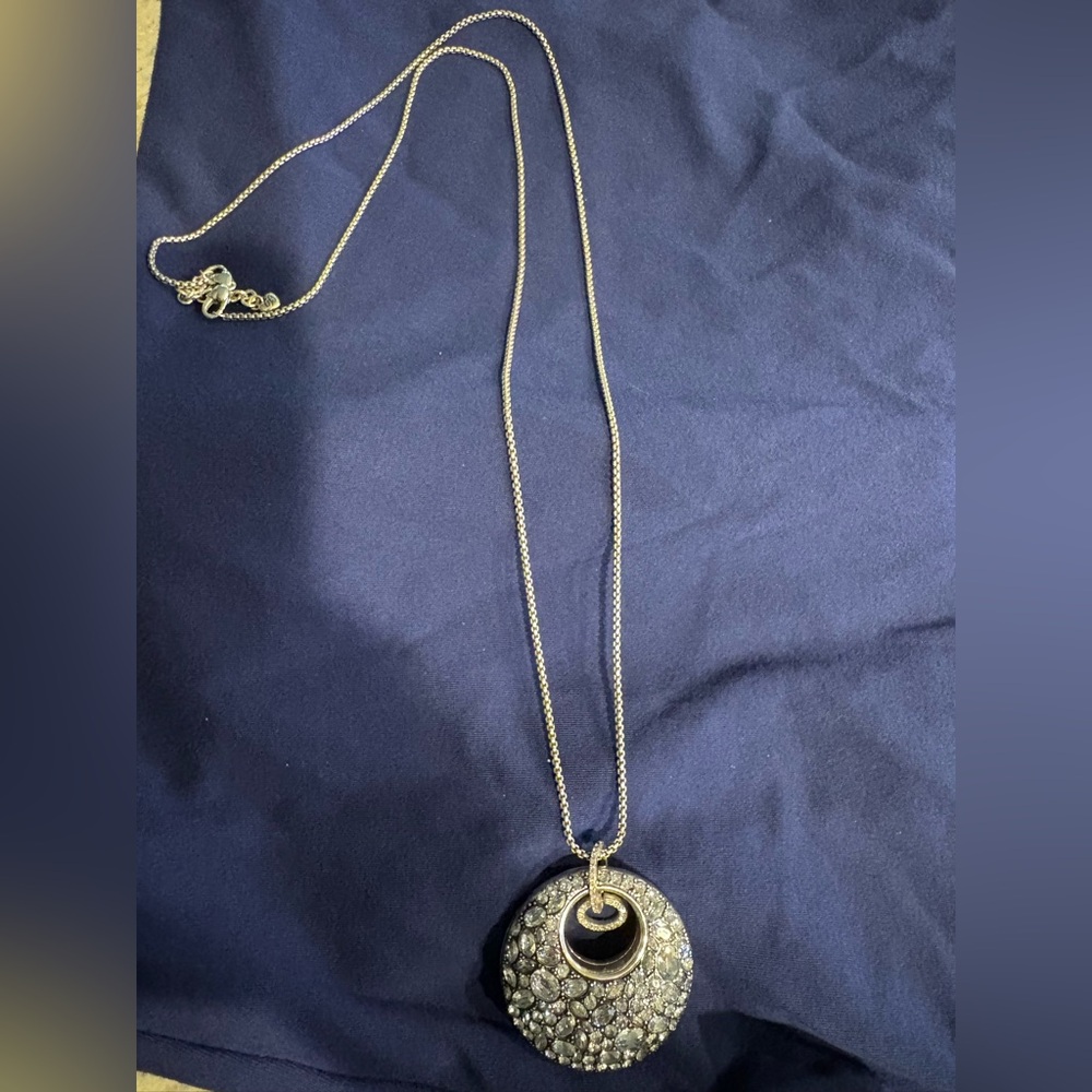 Brighton Silver Tone Reversible Crystal Disc Pendant Necklace